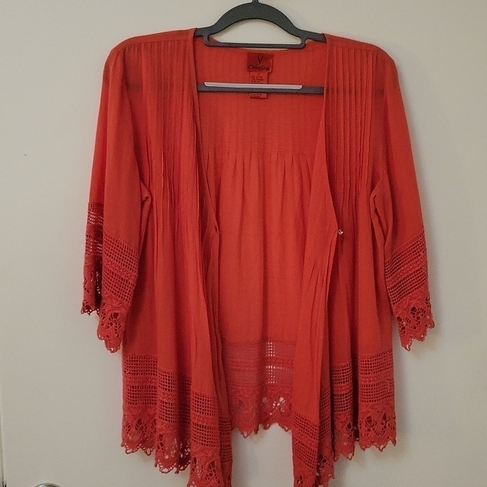 V CRISTINA Coral Crochet Lace Pintucked Kimono Festival Blouse - Picture 6 of 10